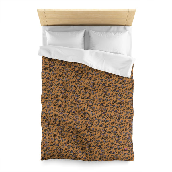 Brown Floral Microfiber Duvet Cover