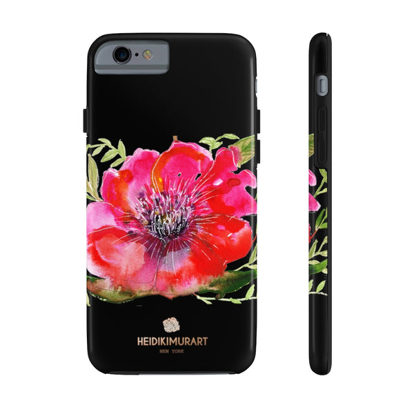 Black Red Hibiscus Phone Case, Flower Floral Print Case Mate Tough Phone Cases-Made in USA - Heidikimurart Limited 