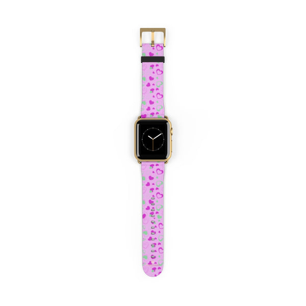 Cute Girlie Pink Hearts Shaped 38mm/42mm Watch Band For Apple Watch- Made in USA-Watch Band-38 mm-Gold Matte-Heidi Kimura Art LLC