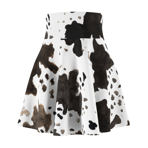 Cow Animal Print Black Brown White Women's Skater Skirt-Made in USA(Size: XS-2XL)-Skater Skirt-M-4 oz.-Heidi Kimura Art LLC