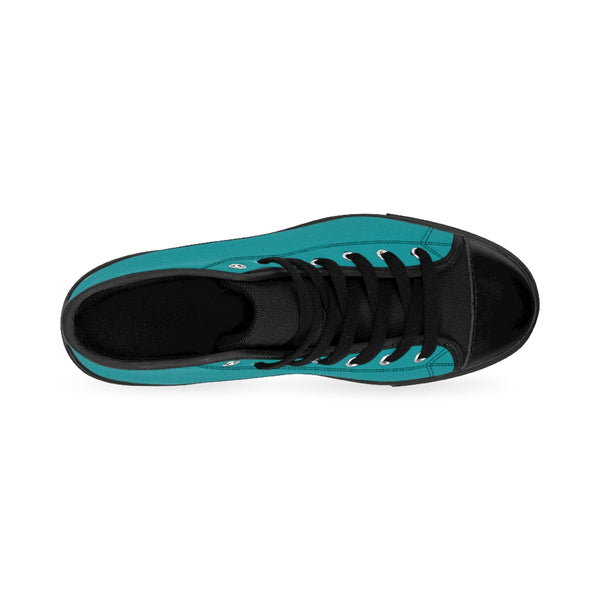 Classic Blue Teal Solid Color Women's High Top Sneakers Running Shoes (US Size 6-12)-Women's High Top Sneakers-Heidi Kimura Art LLC Teal Blue Women's Sneakers, Classic Blue Teal Solid Color Women's High Top Sneakers Running Shoes (US Size 6-12)