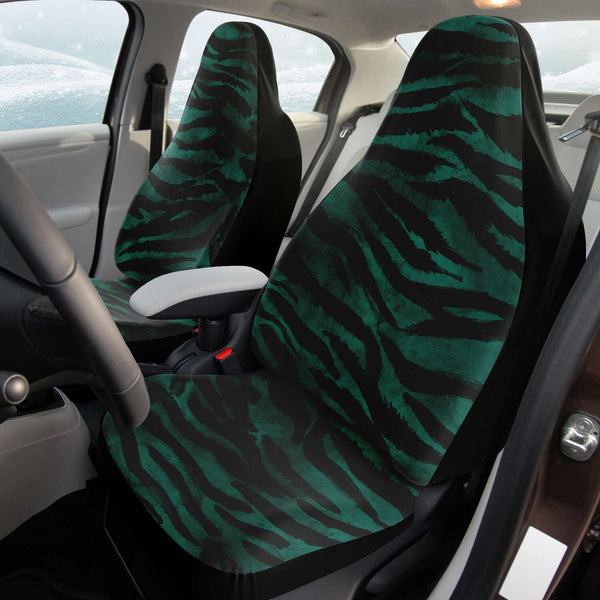 Tiger Car Seat Cover, Green Tiger Stripe Bestselling Animal Print Essential Premium Quality Best Machine Washable Microfiber Luxury Car Seat Cover - 2 Pack For Your Car Seat Protection, Cart Seat Protectors, Car Seat Accessories, Pair of 2 Front Seat Covers, Custom Seat Covers