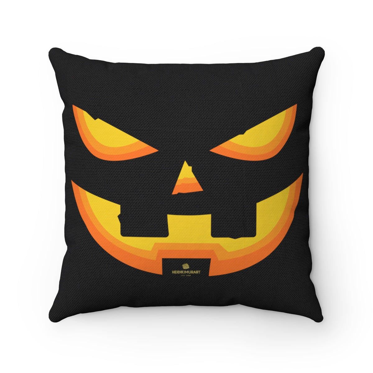 Halloween Pumpkin Smiley Face Premium Spun Polyester Square Pillow- Made in USA-Pillow Case-14" x 14"-Heidi Kimura Art LLC