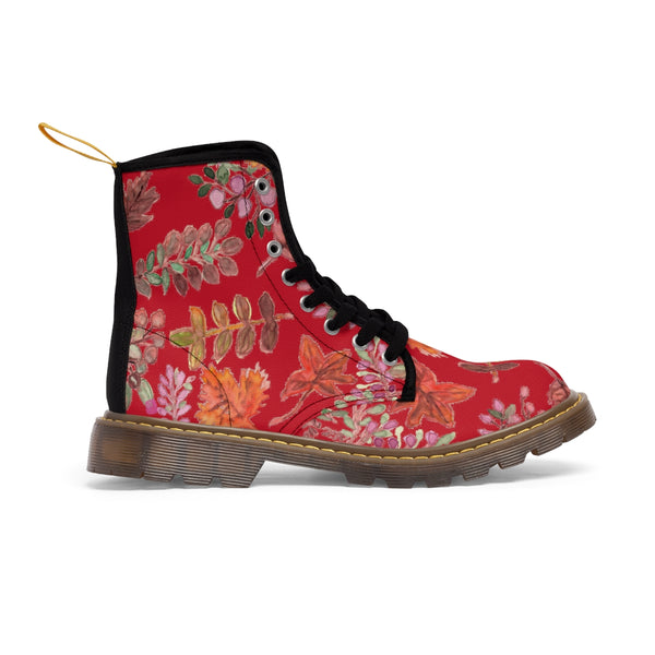 Autumn Red Fall Women's Boots, Red Fall Leaves Print Women's Boots, Best Winter Boots For Women (US Size 6.5-11)