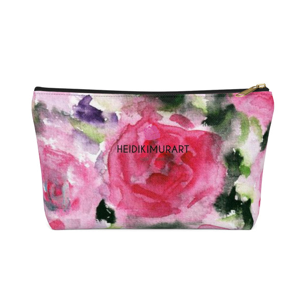 Pink Spokane Sweet Pink Rose Floral Designer Accessory Pouch with T-bottom-Accessory Pouch-Black-Large-Heidi Kimura Art LLC