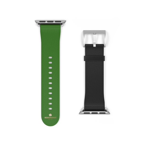 Black Green Duo Apple Band, Solid Color Print Premium Apple Watch Band- Made in USA-Watch Band-38 mm-Silver Matte-Heidi Kimura Art LLC