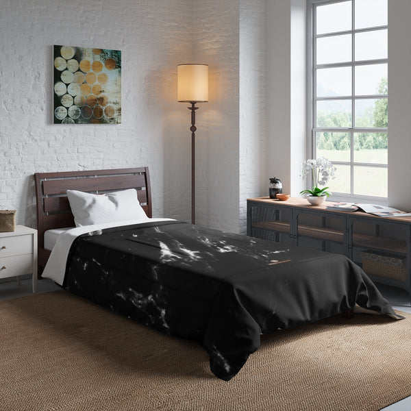 Black Marble Print Comforter, Luxury Best Comforter For King/Queen/Full/Twin Size Bed-Comforter-Heidi Kimura Art LLC