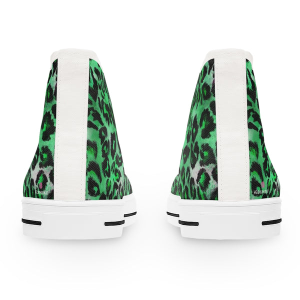 Green Leopard Ladies' High Tops, Animal Print Best Women's High Top Sneakers