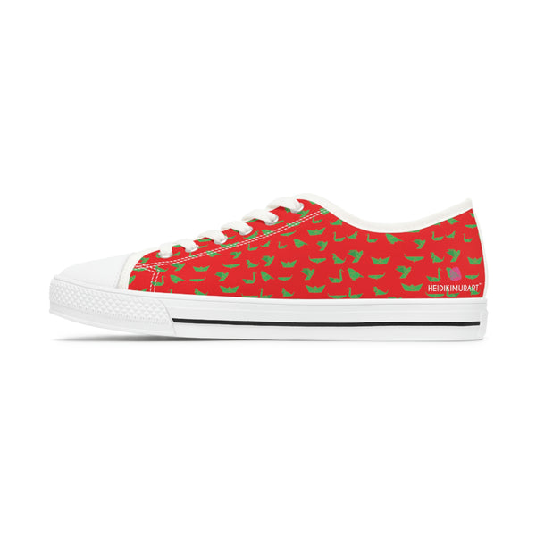 Red Green Cranes Ladies' Sneakers, Women's Low Top Sneakers Best Quality Canvas Sneakers (US Size: 5.5-12)