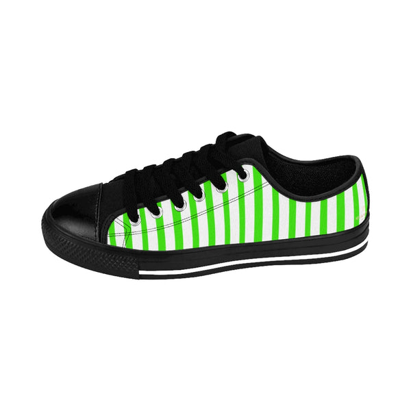 Green White Striped Women's Sneakers-Shoes-Printify-Heidi Kimura Art LLC Green White Striped Women's Sneakers, Modern Stripes Sneakers, Classic Modern Stripes Low Tops, Designer Low Top Women's Sneakers Tennis Shoes (US Size: 6-12)