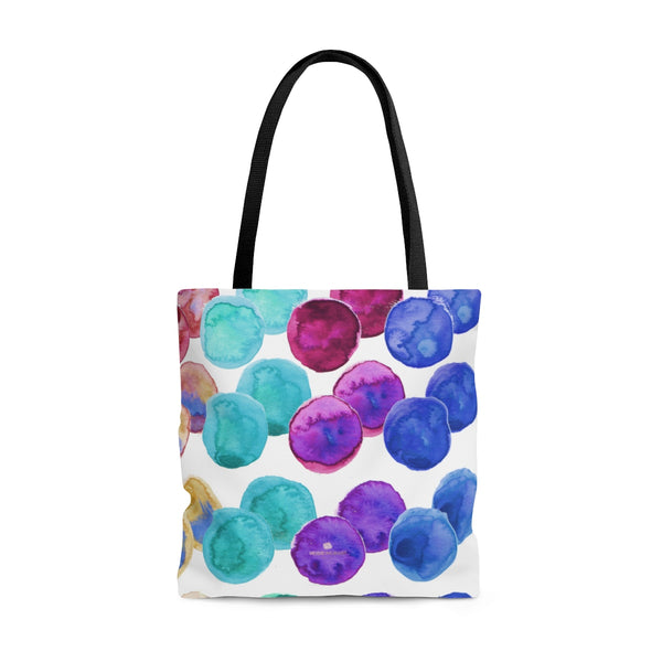 White Colorful Rainbow Polka Dots Print Market Square Designer Tote Bag - Made in USA-Tote Bag-Large-Heidi Kimura Art LLC