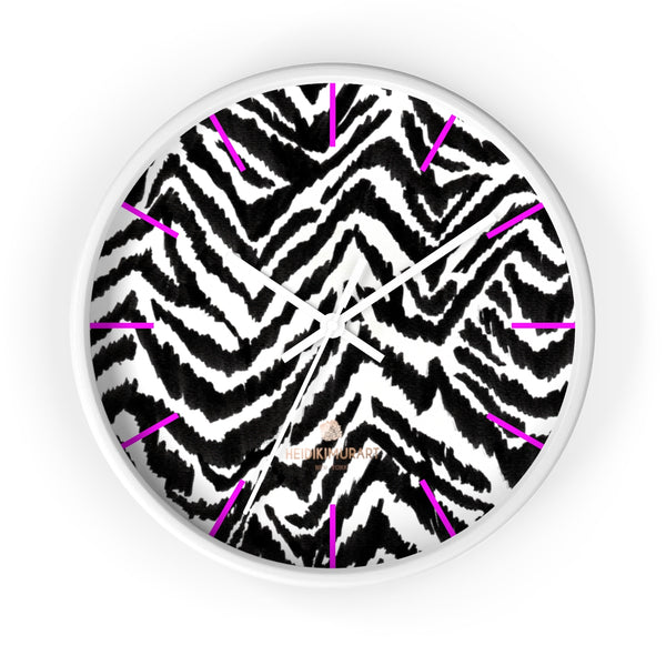 Black White Zebra Print Designer Best Quality 10 in. Dia. Indoor Wall Clock- Made in USA-Wall Clock-10 in-White-White-Heidi Kimura Art LLC
