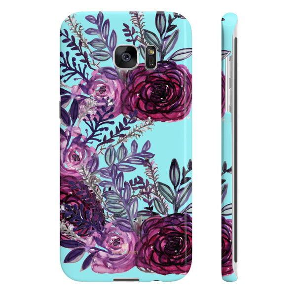 Light Blue Slim iPhone/ Samsung Galaxy Floral Purple Rose Phone Case, Made in UK-Phone Case-Samsung Galaxy S7 Edge Slim-Glossy-Heidi Kimura Art LLC