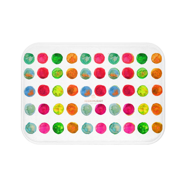 White Cute Colorful Watercolor Polka Dots Print Microfiber Bath Mat- Made in USA-Bath Mat-Small 24x17-Heidi Kimura Art LLC
