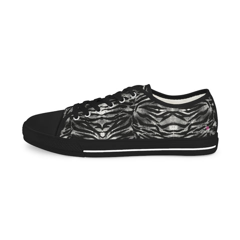 Grey Tiger Men's Tennis Shoes, Grey Animal Print Tiger Stripes Best Breathable Designer Men's Low Top Canvas Fashion Sneakers With Durable Rubber Outsoles and Shock-Absorbing Layer and Memory Foam Insoles (US Size: 5-14)