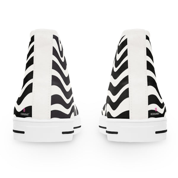 Black White Wavy Ladies' High Tops, Best Women's High Top Sneakers