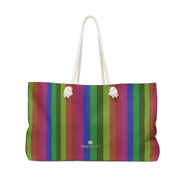 Faded Vintage Style Rainbow Stripe Print Oversized 24"x13" Large Weekender Bag-Weekender Bag-24x13-Heidi Kimura Art LLC