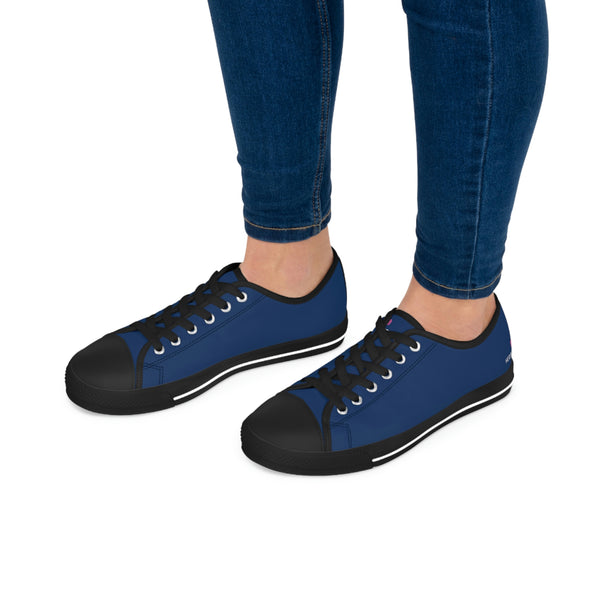 Navy Blue Color Ladies' Sneakers, Best Solid Blue Color Modern Minimalist Basic Essential Women's Low Top Sneakers Tennis Shoes, Canvas Fashion Sneakers With Durable Rubber Outsoles and Shock-Absorbing Layer and Memory Foam Insoles&nbsp;(US Size: 5.5-12)