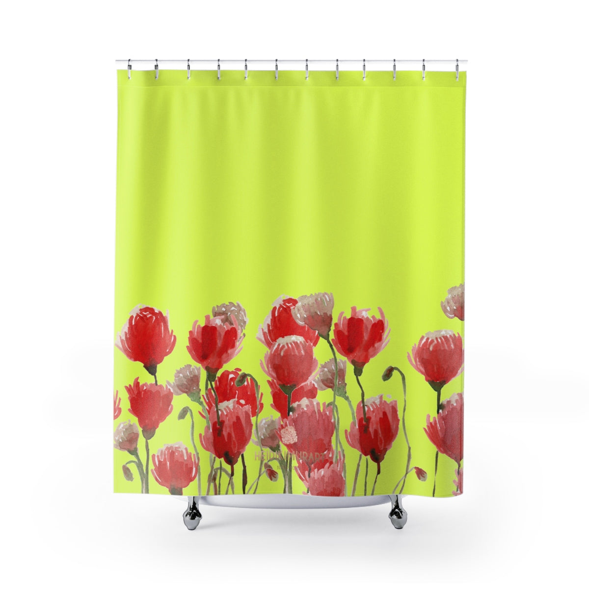 Yellow Red Poppy Flower Floral Print Designer Polyester Shower Curtains- Made in USA-Shower Curtain-71" x 74"-Heidi Kimura Art LLC Yellow Red Poppy Bath Curtains, Yellow Red Poppy Flower Floral Print Designer Polyester Shower Curtains- Printed in USA, Premium Bathroom Shower Curtains Home Decor Large 100% Polyester 71x74 inches  