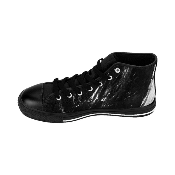 Black Marble Print Men's Sneakers, Designer Men's High Top Sneakers