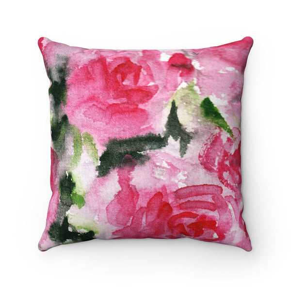 Pink Rose Floral Pattern Luxury Faux Suede Square Pillow Cover Pillow Set-Pillow-Heidi Kimura Art LLC