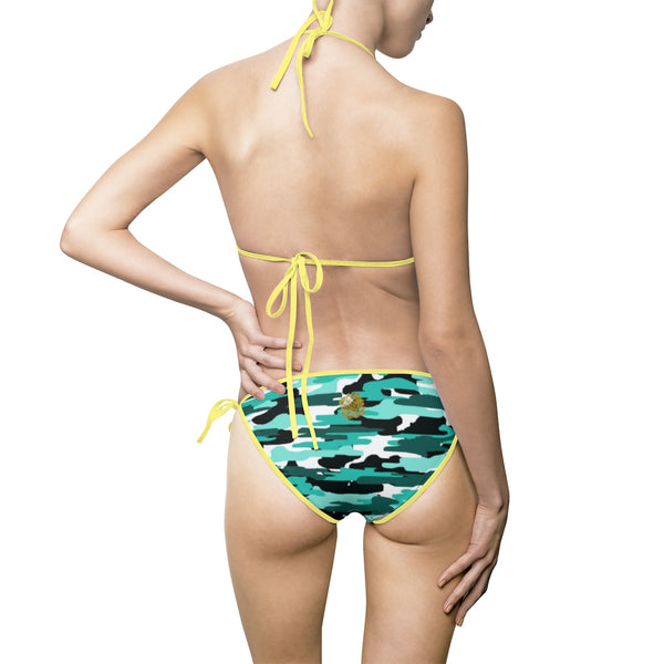 Blue Camo Women's Bikini Set, Designer Army Military Camo Print Swimwear (US Size: S-5XL)-Bikini-Heidi Kimura Art LLC