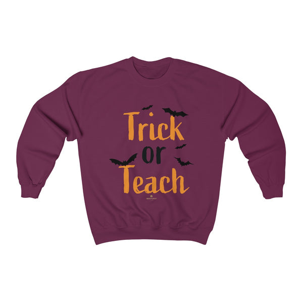 Fun Trick or Teach Bats Print Unisex Crewneck Sweatshirt For Teachers -Made in USA-Sweatshirt-Maroon-S-Heidi Kimura Art LLC