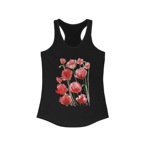 Black Red Poppy Tank Top, Best Women's Ideal Racerback Tank - Made in USA (US Size: XS-2XL) Best Floral Print Red Poppies Tank Top, Watercolor Poppy Flower Print Tank Top