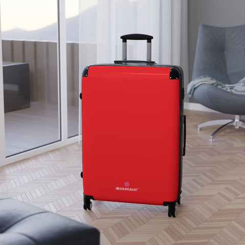 Red Solid Color Suitcases, Modern Simple Minimalist Designer Suitcase Luggage (Small, Medium, Large) Unique Cute Spacious Versatile and Lightweight Carry-On or Checked In Suitcase, Best Personal Superior Designer Adult's Travel Bag Custom Luggage - Gift For Him or Her - Made in USA/ UK