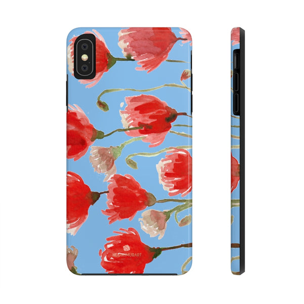 Blue Red Tulip Phone Case, Floral Print Flower Case Mate Tough Phone Cases-Made in USA - Heidikimurart Limited 