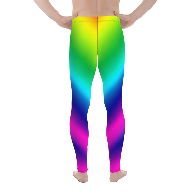 Bright Rainbow Men Tights, Ombre Print Gay Pride Colorful Designer Leggings  - Made in USA/EU/MX