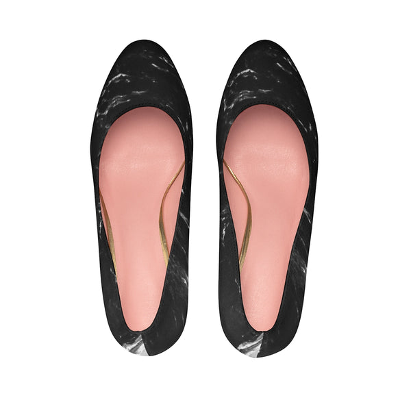 Modern Black Marble Print Premium Women's Platform Heels Stilettos (US Size: 5-11)-4 inch Heels-Heidi Kimura Art LLC
