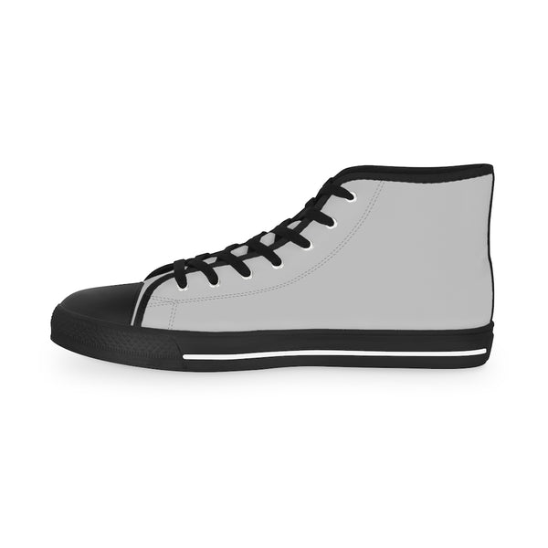 Light Grey Men's High Tops, Light Grey Modern Minimalist Solid Color Best Men's High Top Laced Up Black or White Style Breathable Fashion Canvas Sneakers Tennis Athletic Style Shoes For Men (US Size: 5-14)