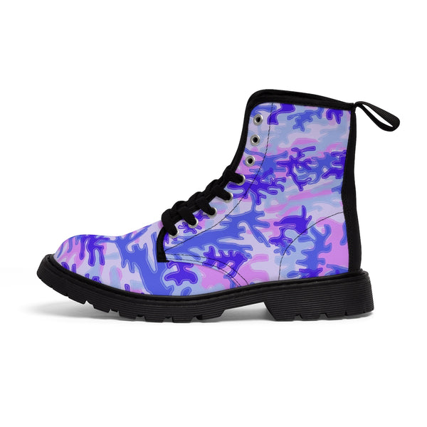 Light Pastel Purple Camouflage Military Army Print Men's Canvas Winter Laced Up Boots-Men's Boots-Black-US 9-Heidi Kimura Art LLC