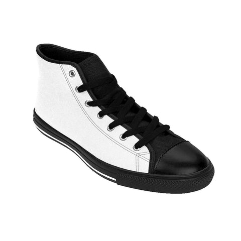 Bright White Solid Color Premium Quality Men's High-Top Sneakers Running Shoes-Men's High Top Sneakers-Heidi Kimura Art LLC White Men's High Top Sneakers, Titanium White Solid Color Premium Quality Men's High-Top Fashion Sneakers Shoes Footwear Shoes (US Size 6-14)