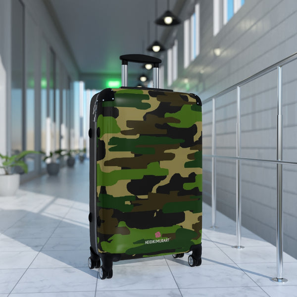 Green Camo Print Suitcases, Military Camo Print Designer Suitcase Luggage (Small, Medium, Large)