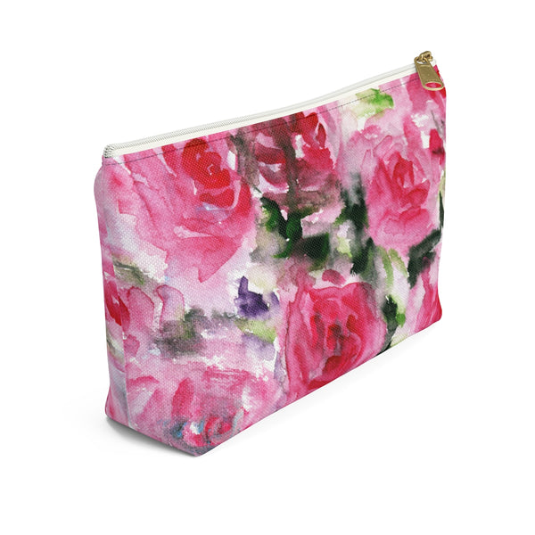 Rose Floral Print Accessory Pouch with T-bottom Makeup Bag - Made in USA-Accessory Pouch-Heidi Kimura Art LLC
