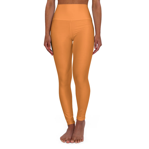 Orange High Waisted Yoga Leggings, Solid Color Long Women Yoga Tights-All Over Prints-Printify-Heidi Kimura Art LLC