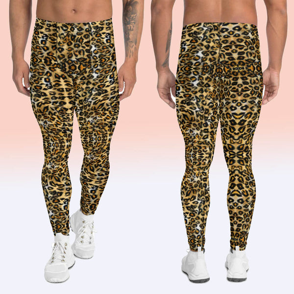 Brown Leopard Print Men's Leggings, Luxury Leopard Animal Print Modern Meggings, Men's Leggings Tights Pants - Made in USA/EU/MX (US Size: XS-3XL) Sexy Meggings Men's Workout Gym Tights Leggings