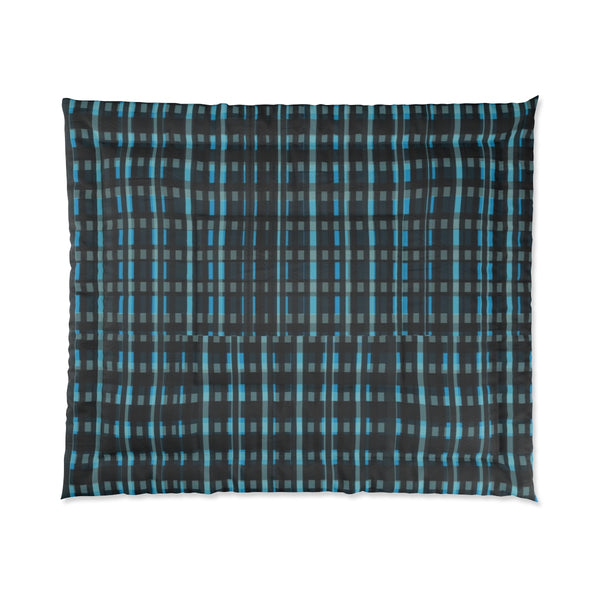 Blue Tartan Plaid Print Luxury Designer Best Comforter For King/Queen/Full/Twin Bed-Comforter-104x88-Heidi Kimura Art LLC