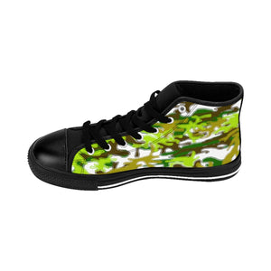 White Green Camouflage Army Military Print Men's High-top Sneakers Tennis Shoes-Men's High Top Sneakers-Black-US 9-Heidi Kimura Art LLC