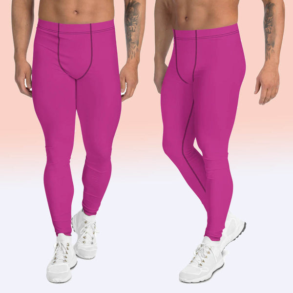 Hot Pink Men's Leggings, Bright Pink Soft Sexy Solid Color Designer Best Soft Meggings Men's Workout Gym Tights Leggings, Men's Compression Tights Pants - Made in USA/ EU/ MX (US Size: XS-3XL) 