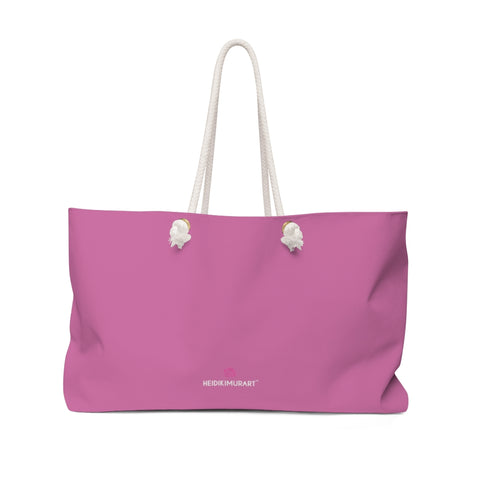 Light Pink Color Weekender Bag, Solid Light Pink Color Simple Modern Essential Best Oversized Designer 24"x13" Large Casual Weekender Bag - Made in USA