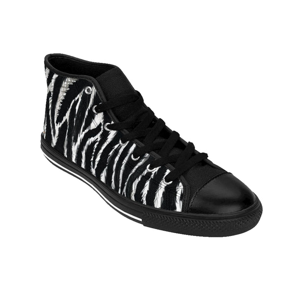 Black Zebra Women's Sneakers, Striped Animal Print Designer High-top Fashion Tennis Shoes-Shoes-Printify-Heidi Kimura Art LLC