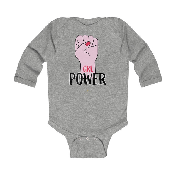 Girl Power Baby Girls Premium Infant Kids Long Sleeve Bodysuit Clothes - Made in USA-Infant Long Sleeve Bodysuit-Heather-NB-Heidi Kimura Art LLC