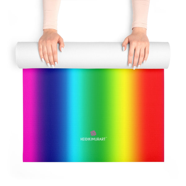 Rainbow Colorful Foam Yoga Mat, Rainbow Colorful Gay Pride Modern Ombre Stylish Lightweight 0.25" thick Best Designer Gym or Exercise Sports Athletic Yoga Mat Workout Equipment - Printed in USA (Size: 24″x72")
