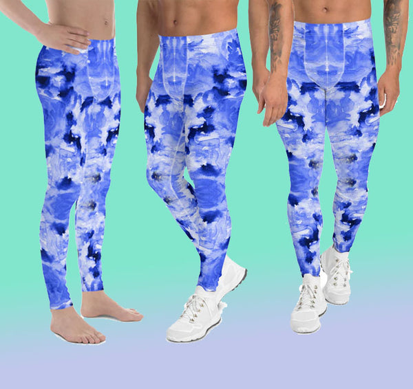 Blue Rose Men's Leggings, Abstract Floral Print Premium Meggings Best Men Tights Men's Leggings Tights Pants - Made in USA/EU (US Size: XS-3XL) Sexy Meggings Men's Workout Gym Tights Leggings