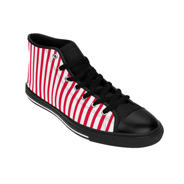 White Red Striped Men's Sneakers, Modern Stripes Men's Designer Tennis Running Shoes (US Size: 6-14)