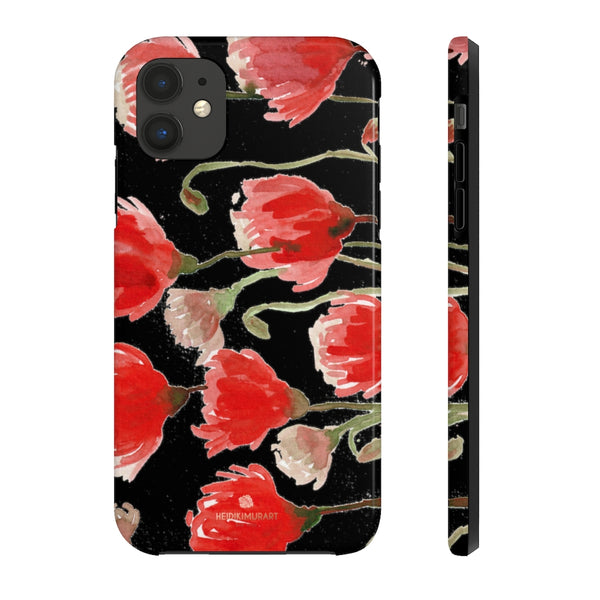 Black Red Tulip Phone Case, Floral Print Flower Case Mate Tough Phone Cases-Made in USA - Heidikimurart Limited 