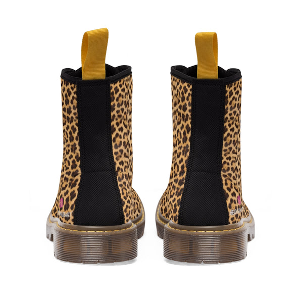 Brown Leopard Print Women's Boots, Best Winter Laced Up Animal Print Designer Boots For Women
